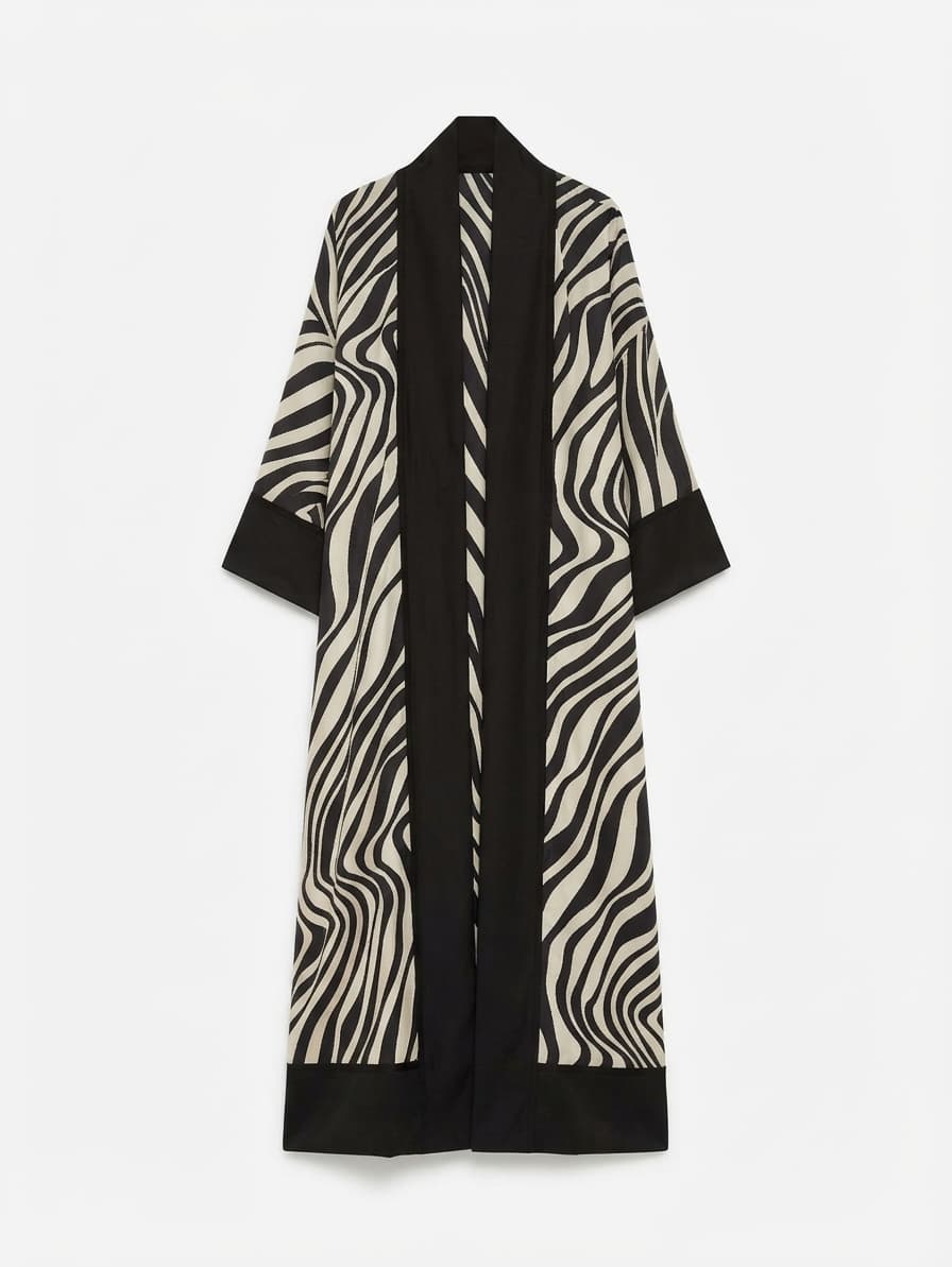 Kimono SEDA Banda Negra con Olas Mediterráneas (B/N)